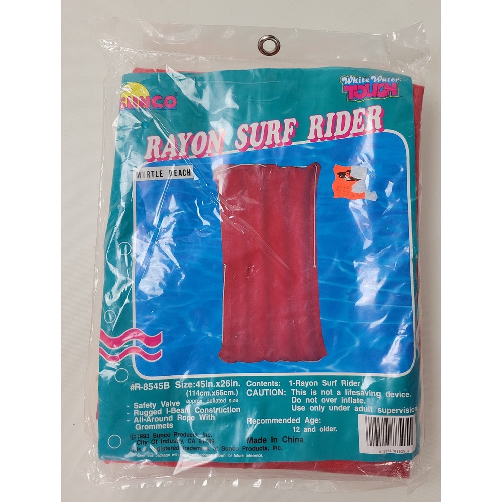 Vintage 1993 Sunco Rayon Surf Rider Red Inflatable Pool Float Myrtle Beach 45x26